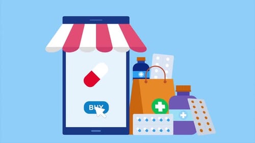 Concepto de farmacia online. Compra medicamentos y drogas.