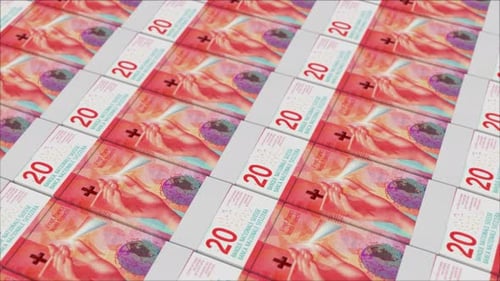 20 SWISS FRANC banknotes printing by a money press