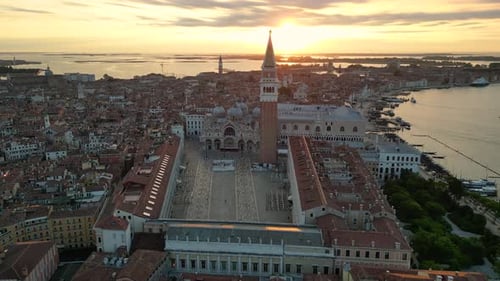 Aerial View of Venice City St Mark's Square Basilica and Doge's Palace Italy