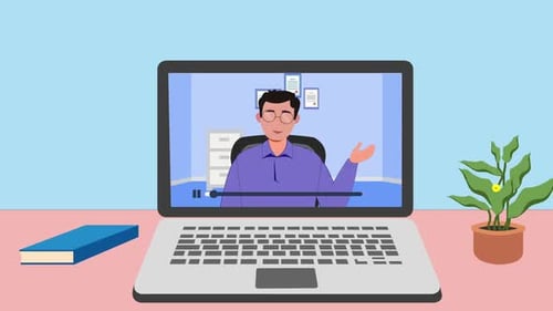 Flat Design Online Lecture on Laptop Animation