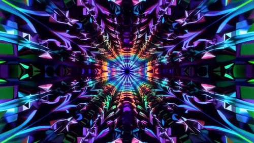 Kaléidoscope psychédélique vibrant en néon, boucle, boucle, 3D, abstrait
