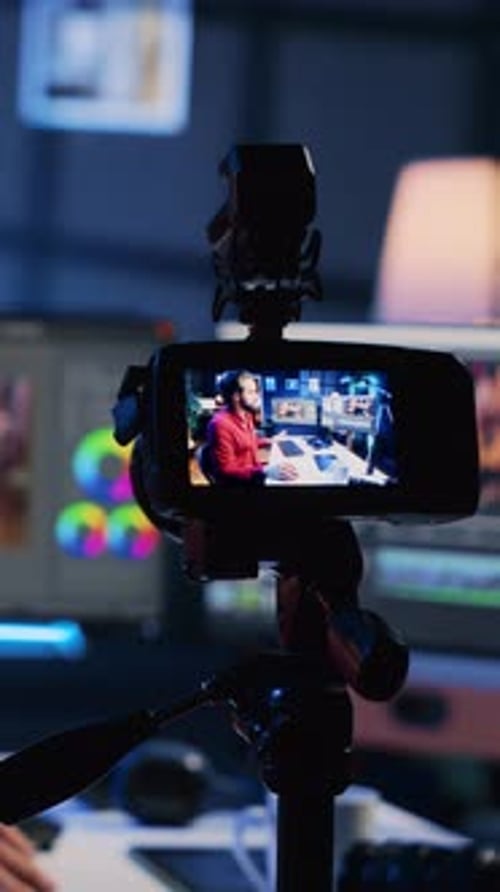 Vertical Video Professional Camera Equipment Used By Videographer in Creative Studio