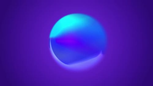 Die Kugel ist hellrosa-blau mit gelben und neonhellen Farben auf violettem Hintergrund. Ein geschlungenes V