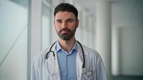 Portrait Serious Medical Worker Posing in Hospital Healthcare Professional