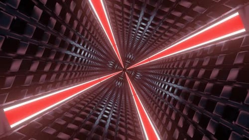 Red And White Changing Neon Light Square Tunnel Background Vj Loop In HD