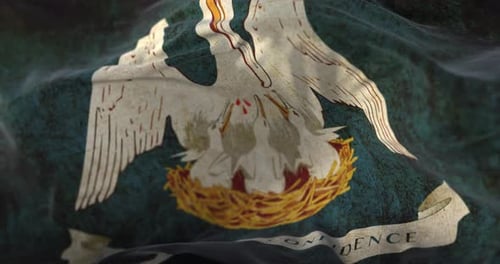 Textured Waving Louisiana Flag with Pelican and Babies Emblem