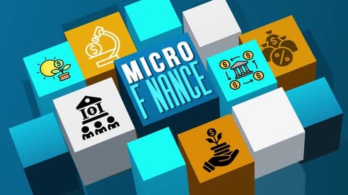 Animated Micro Finance Title with Corporate Icons on 3D Cubes