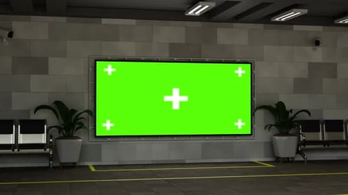Greenscreen Billboard in Modern Station Lobby