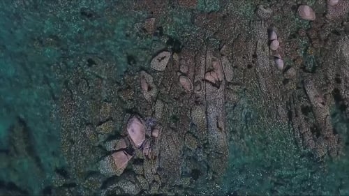 Aerial Shot of Coastline Bay with the Rocks and Cliffs Aerial Drone Footage of Ocean Waves Washing