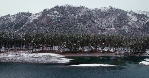 Aerial View Mountain Landscape with Forest and River
