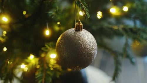 Christmas Decoration on Christmas Tree with Lights