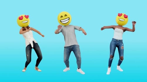Three Animated 3D Characters with Emoji Heads Dancing