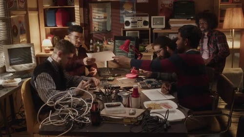 Team of Tech Startupers Co-working in Garage