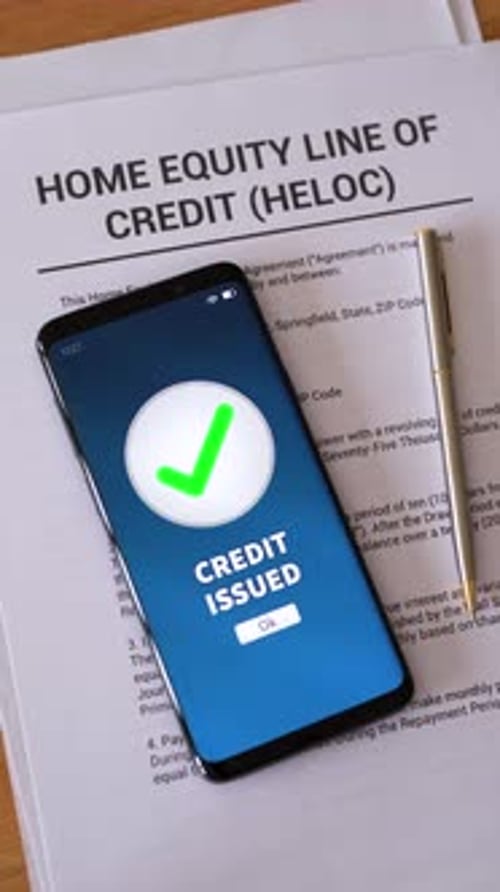 Smartphone Displays Credit Approval on HELOC Form