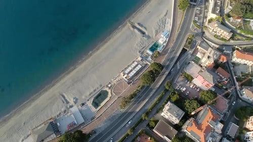 Aerial View of Coastal Resort Town and Beach