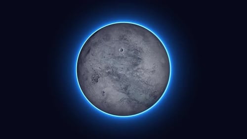 Futuristic Rotating Planet with Neon Blue Ring