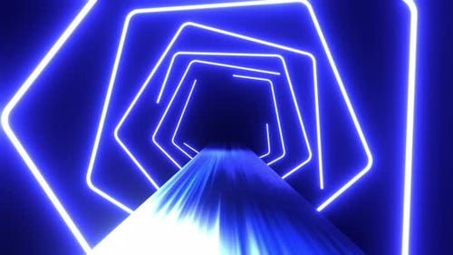 Pentagon Fully Blue Neon Tunnel Vj Loop Animation Background