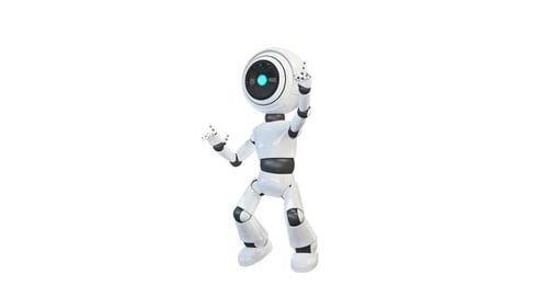 Animated White 3D Robot Character Moving and Waving