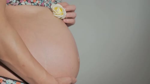 Pregnant Woman with Rose Adorning Her Belly