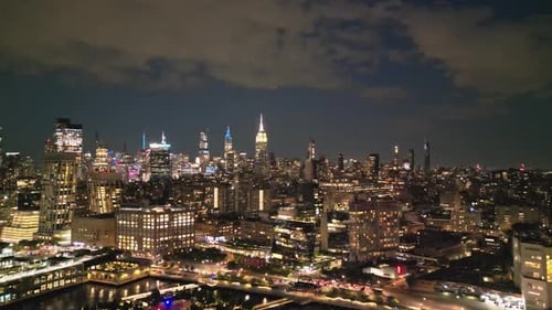 New York City Skyline at Dusk Night Aerial View NYC Near Night From Drone New York City Skyline