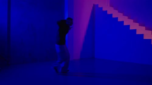 Contemporary Choreography Talented Female Dancer Performing Modern Style Dance In Studio