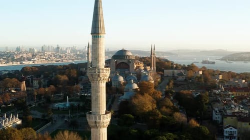Flying Towards Hagia Sophia Mosque In Istanbul, Turkey - aerial drone shot
