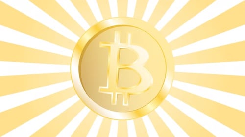 Golden Bitcoin Coin with Radiant Rotating Background