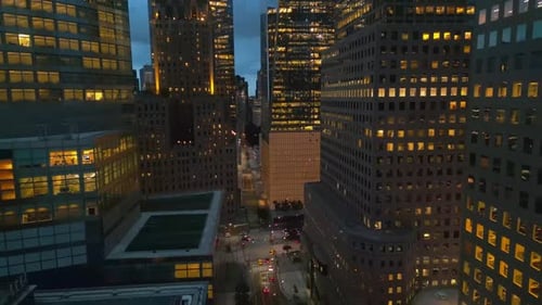 New York City Skyline at Dusk Night Aerial View NYC Near Night Clouds From Drone New York City