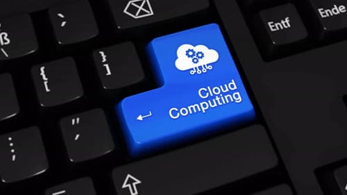 Movimento de rotação de computação em nuvem no botão do teclado do