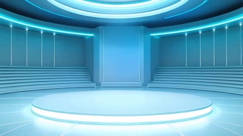 Futuristic Virtual Studio Background with Glowing Stage