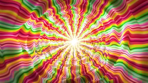 Seamless loop background with colorful wavy tunnel made of psychedelic stripes patterns