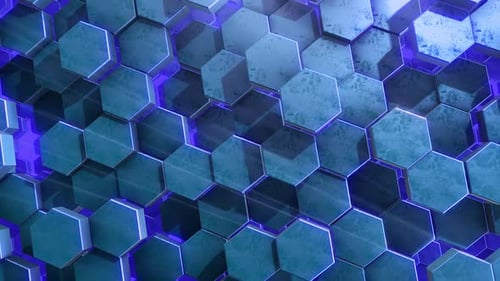 Animated Blue and Purple Glowing Hexagon Grid Loop