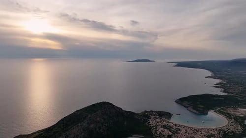 Aerial view of Voidokilia beach in Messinia, Greece