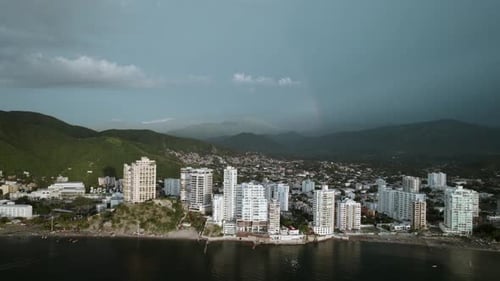 Beachfront Sunset Aerial 4k - Santa Marta - Colombia