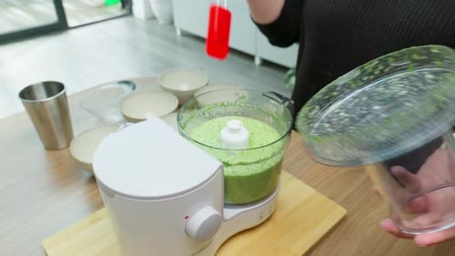 Food Preparation in Food Processor at Home