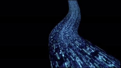 Blauer digitaler Datenstrom oder DNA-Strang auf schwarzem Hintergrund