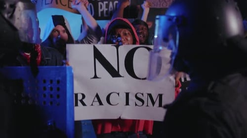 No Racism Street Riot of Young Multiethnic People Protesting for Equal Human Rights Freedom Black