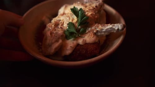 Creamy Meat Dish Garnished on Plate