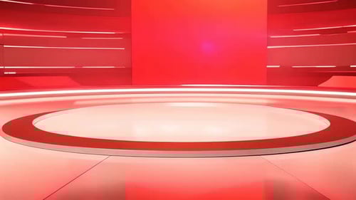 Futuristic Virtual News Studio Background with Dynamic Glowing Red Lights