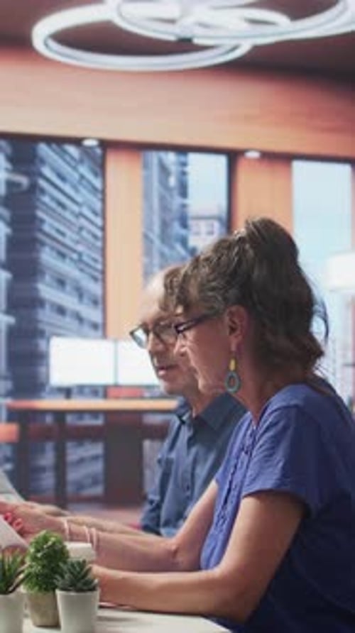 Three Colleagues Meet in Bright City Office