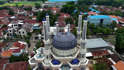 Aerial view of Islamic Mosque with townscape