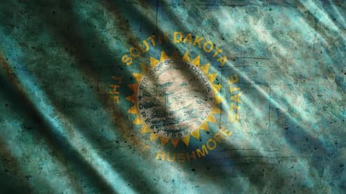 Grunge Weathered South Dakota State Flag Waving Background