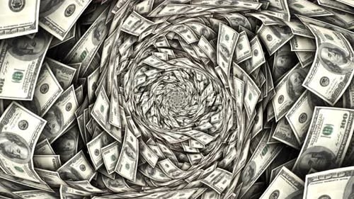 100 Dollars Currency on the Tunnel Wall, Background, Loop