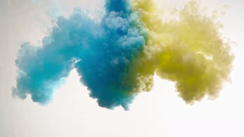 Color Paint Falls Water on White Background