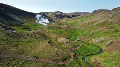 Iceland Nature Background View of a Volcanic Mountain Valley River Northern Landscape From Height