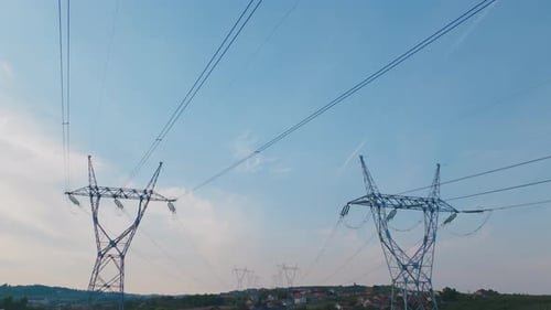 High-voltage towers with wires