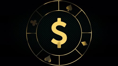 Luxury Gold Background Casino Chip and Dollar Symbol Icon Black Abstract Banner Vip Backdrop with