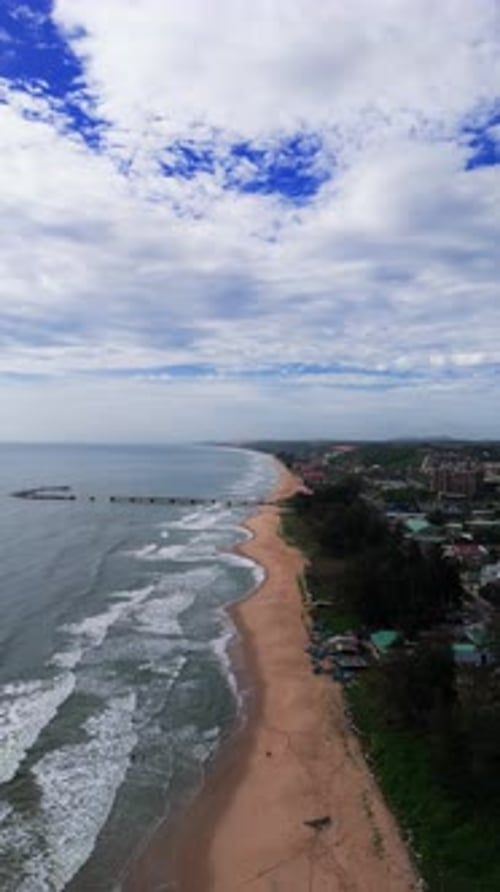 Aerial View Of The Beautiful Coastline in Phan Thiet City, Binh Thuan Province, Vietnam.