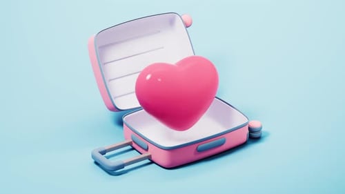 3D Animation of Pink Suitcase Opening to Reveal Floating Heart