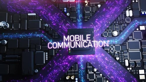 mobile communications and the internet . the city in the style of computer components.